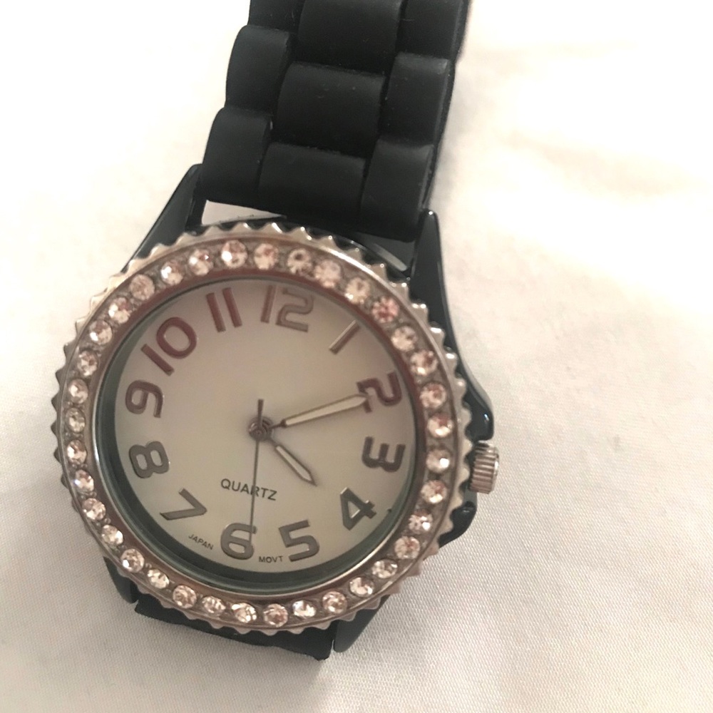 Quartz black bling watch